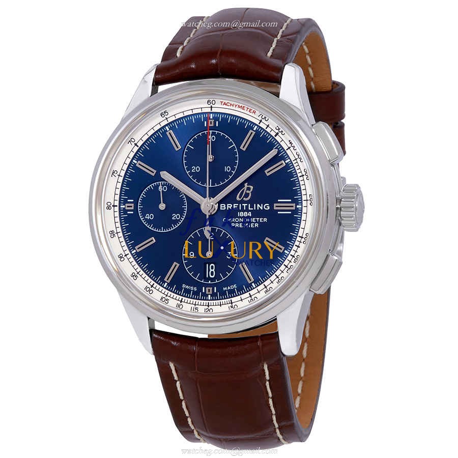 Breitling Premier A13315351C1P2 Replica Watch, Automatic, Blue Dial, Brown Alligator Strap - Luxury Replica Watch