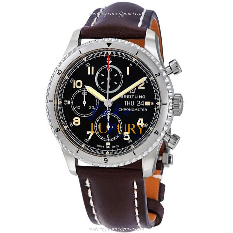 Breitling A13316101B1X4 Aviator 8 Replica Watch, Automatic, Black Dial, Brown Cowhide Strap - Luxury Replica Watch