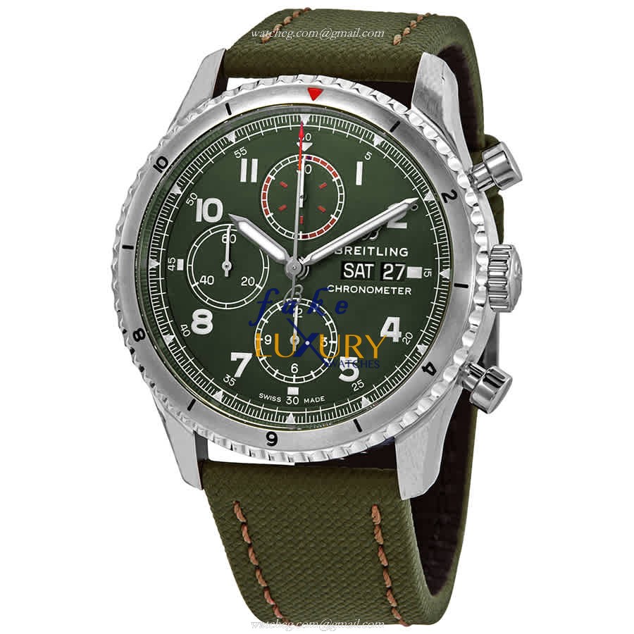 Breitling A133161A1L1X1 Aviator 8 Replica Watch With Green Dial, Automatic Movement, Steel Case - Luxury Replica Watch