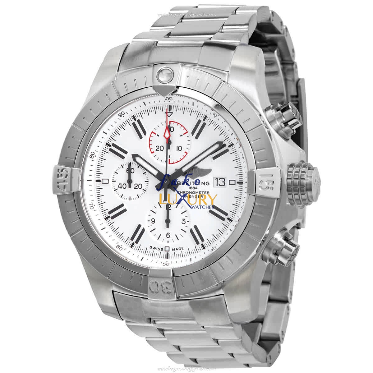 Breitling A133751A1A1A1 Super Avenger Chronograph 48 Replica Watch, White Dial, Steel Bracelet - Luxury Replica Watch