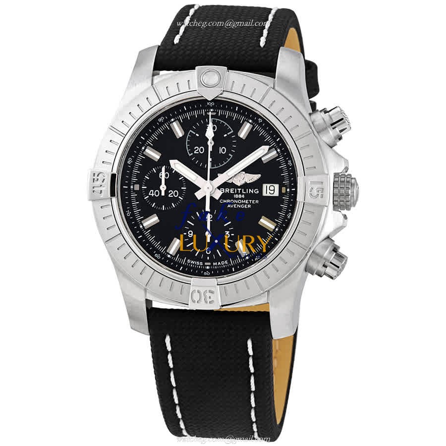 Breitling A13385101B1X1 Avenger II Automatic Steel Black Dial Leather Replica Watch - Luxury Replica Watch