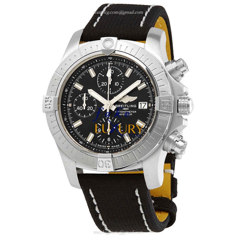 Breitling A13385101B1X2 Avenger II Replica Watch, Automatic, Black Dial, Steel Case, Canvas Strap - Luxury Replica Watch