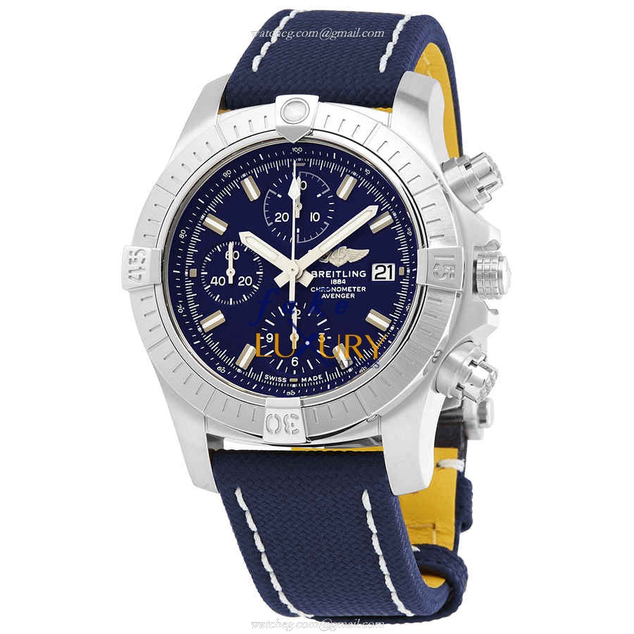 Breitling A13385101C1X2 Avenger II Replica Watch, Blue Dial, Steel Case, Canvas Strap - Luxury Replica Watch
