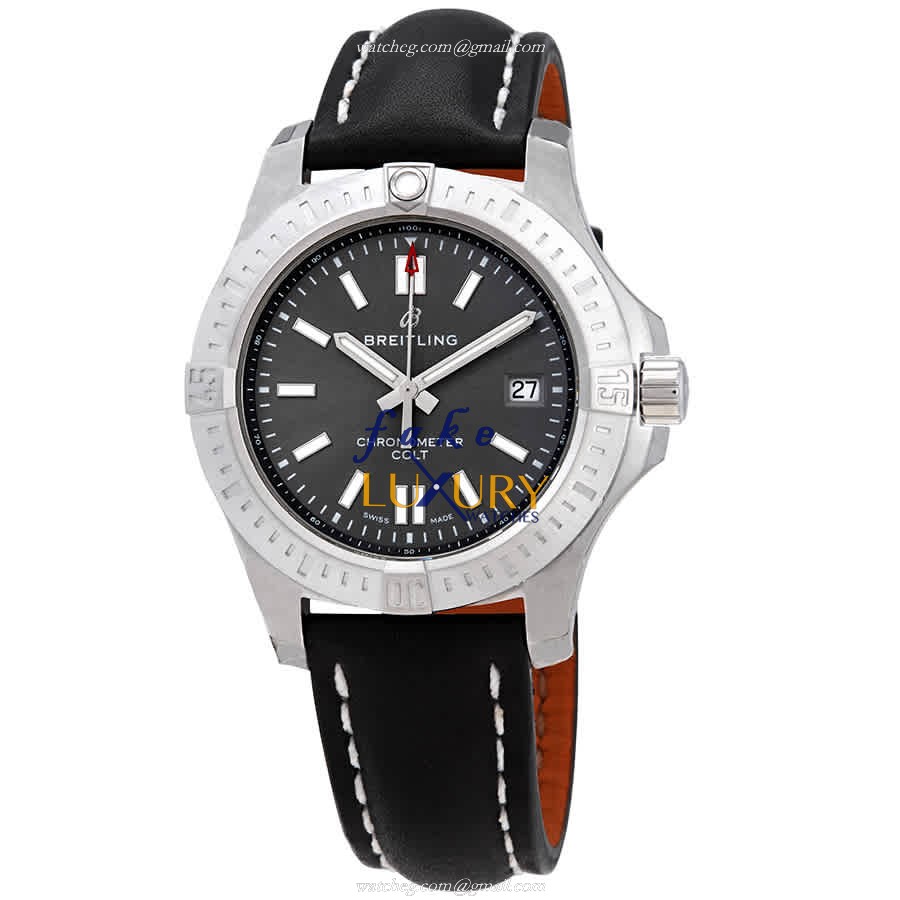 Breitling A17313101F1X1 Chronomat B01 Replica Watch With Gray Dial, Steel Case, Black Leather Strap - Luxury Replica Watch
