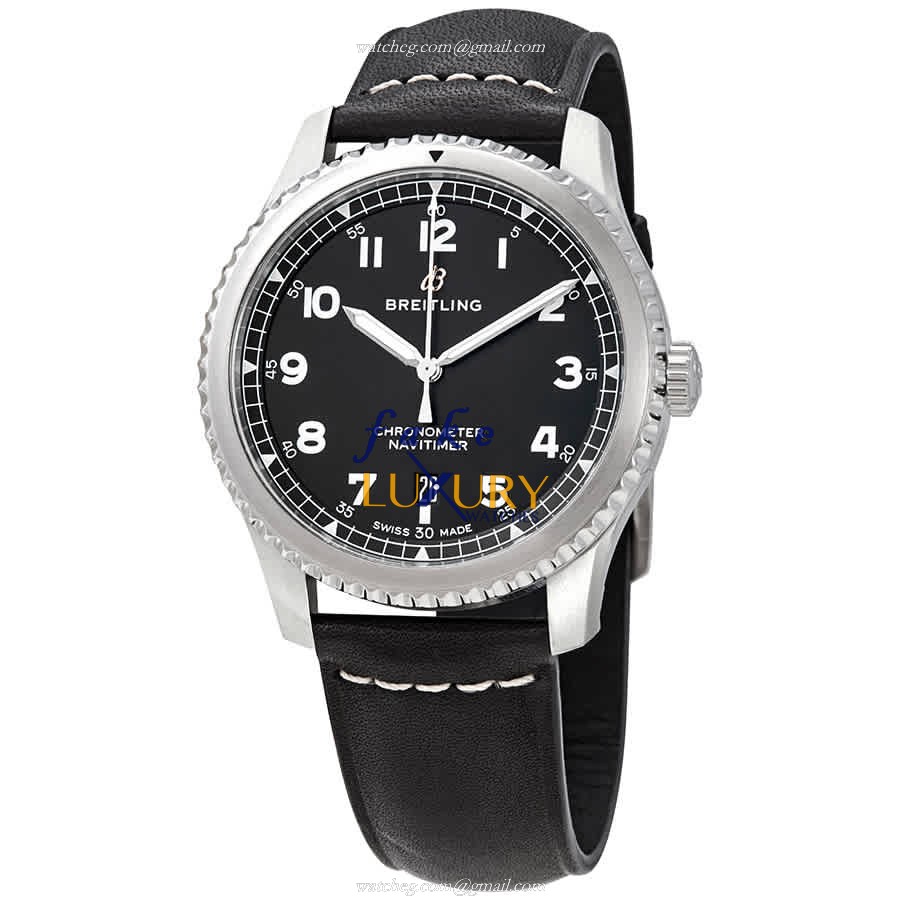 Breitling A17314101B1X1 Aviator 8 Replica Watch, Automatic, Black Dial, Steel Case, Leather Strap - Luxury Replica Watch