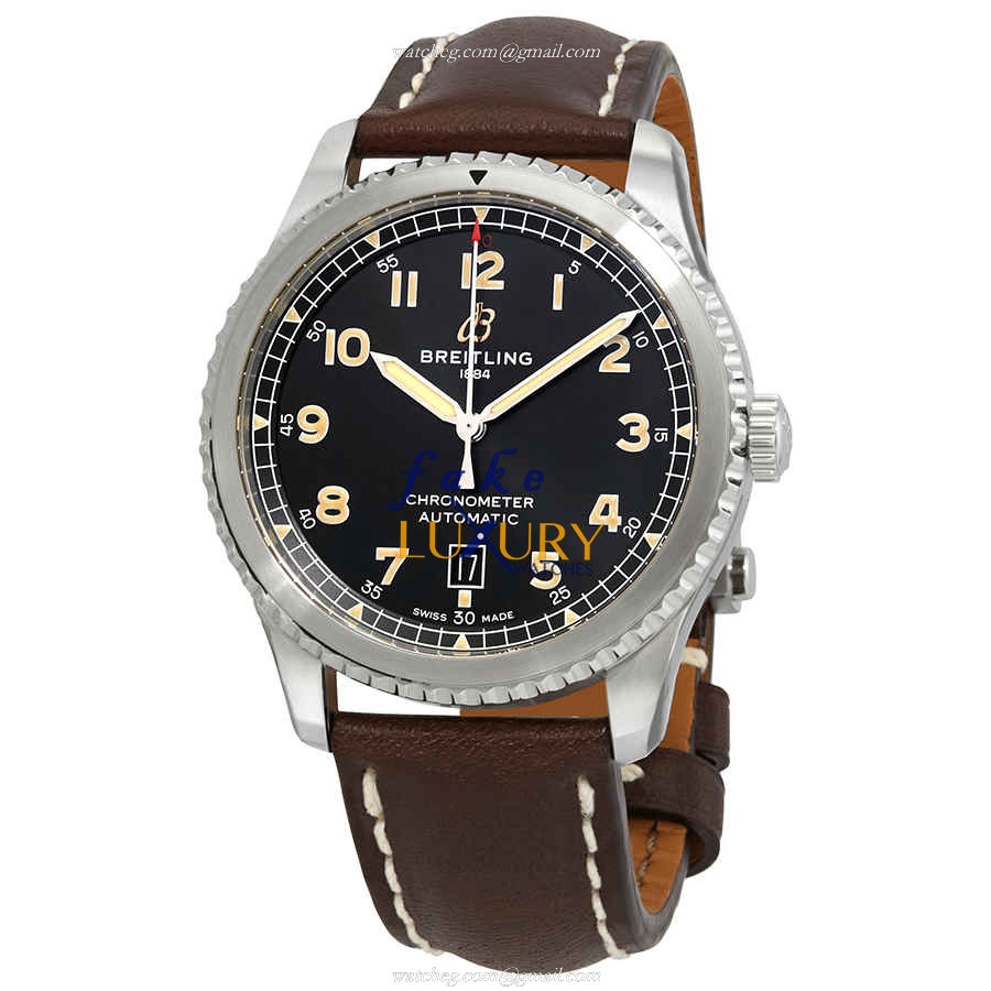 Breitling A17315101B1X4 - Replica Watch - Automatic - Steel Case - Black Dial - Brown Alligator - Luxury Replica Watch