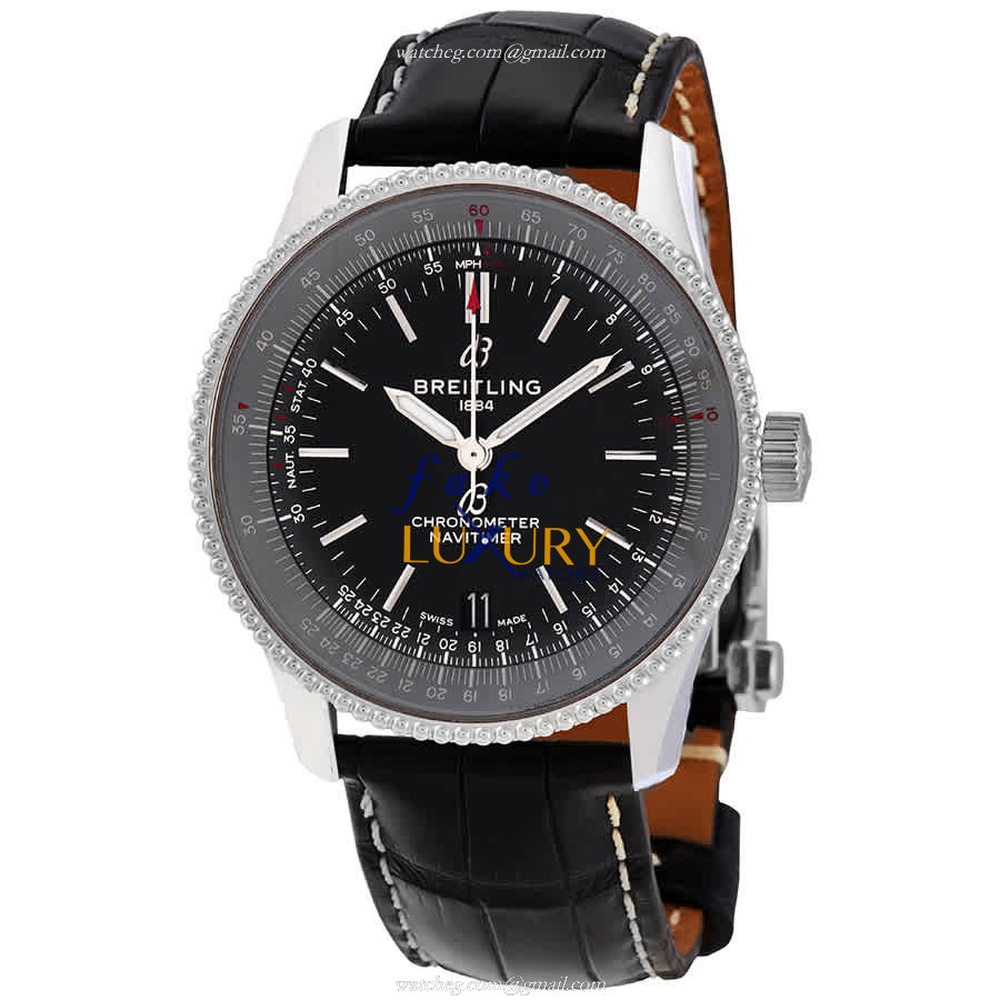 Breitling A17325241B1P2 Replica Watch, Automatic, Black Dial, Steel Case, Alligator Strap - Luxury Replica Watch