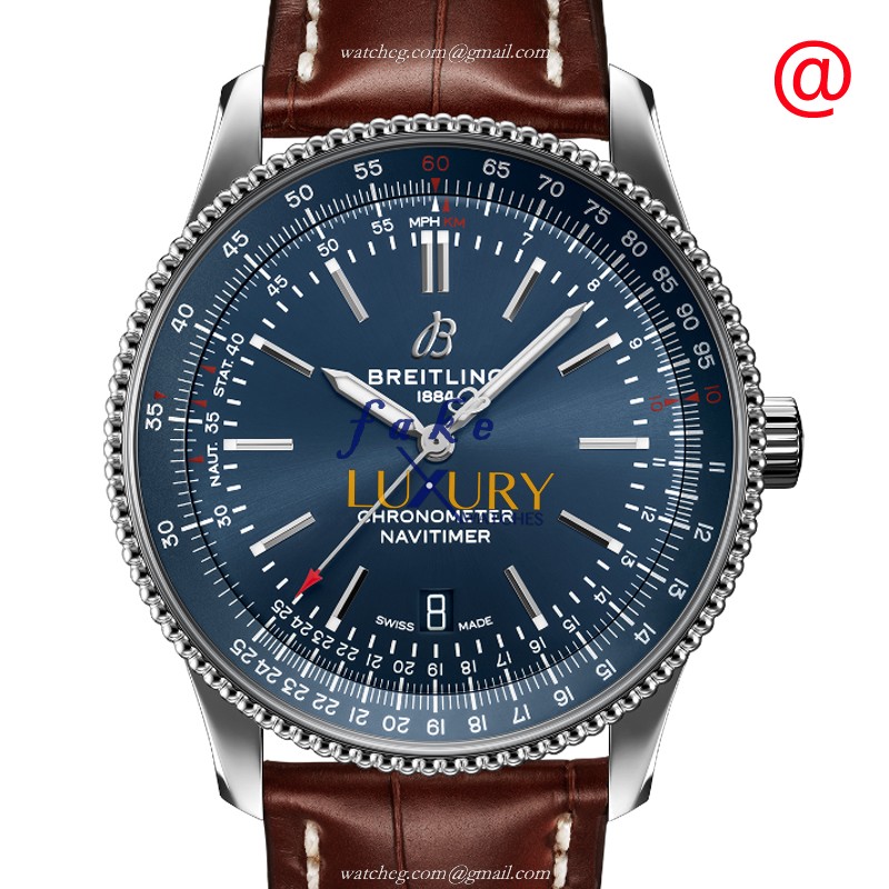 Breitling A17326161C1P1 Navitimer 1 Replica Watch, Blue Dial, Steel Case, Brown Alligator Strap - Luxury Replica Watch