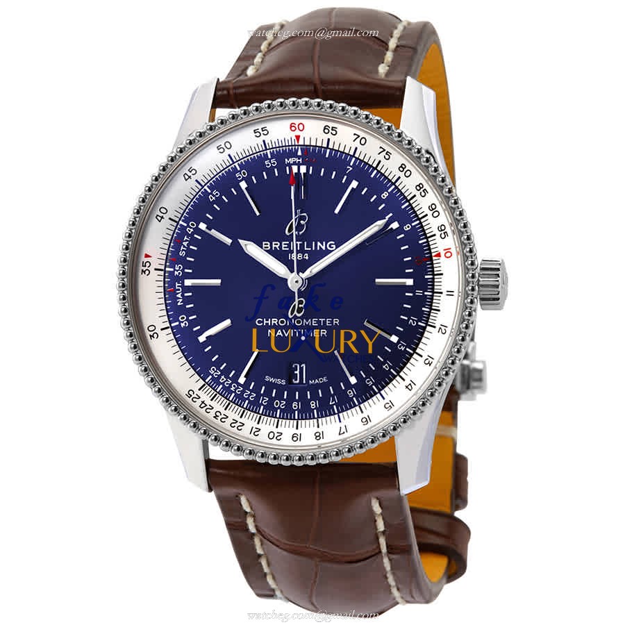 A17326211C1P2 - Breitling Navitimer Automatic Replica Watch Blue Dial Brown Alligator - Luxury Replica Watch