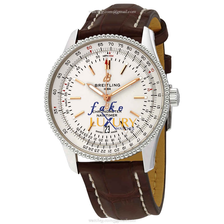 Breitling A17326211G1P1 NAVITIMER 1 Replica Watch, Automatic Movement, Silver Dial, Brown Alligator - Luxury Replica Watch