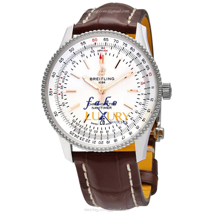 Breitling A17326211G1P2 Navitimer 1 Replica Watch, White Dial, Steel Case, Brown Alligator Strap - Luxury Replica Watch