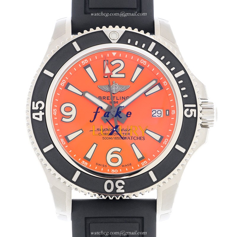 Breitling A17366D7101S1 Superocean 42 Replica Watch, Automatic, Orange Dial, Steel Case, Black - Luxury Replica Watch