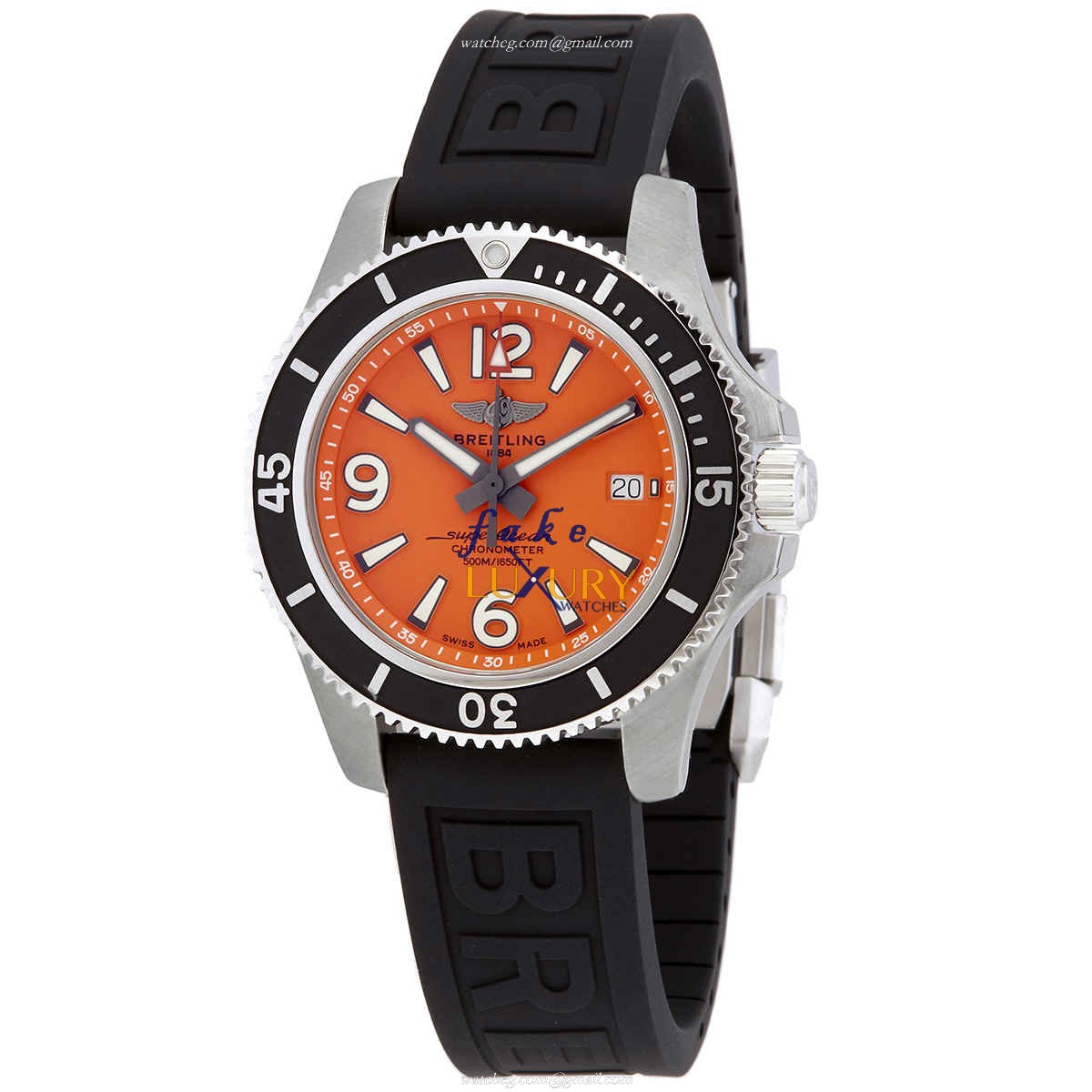 Breitling A17366D71O1S2 Superocean Replica Watch, Orange Dial, Steel Case, Black Rubber Strap - Luxury Replica Watch