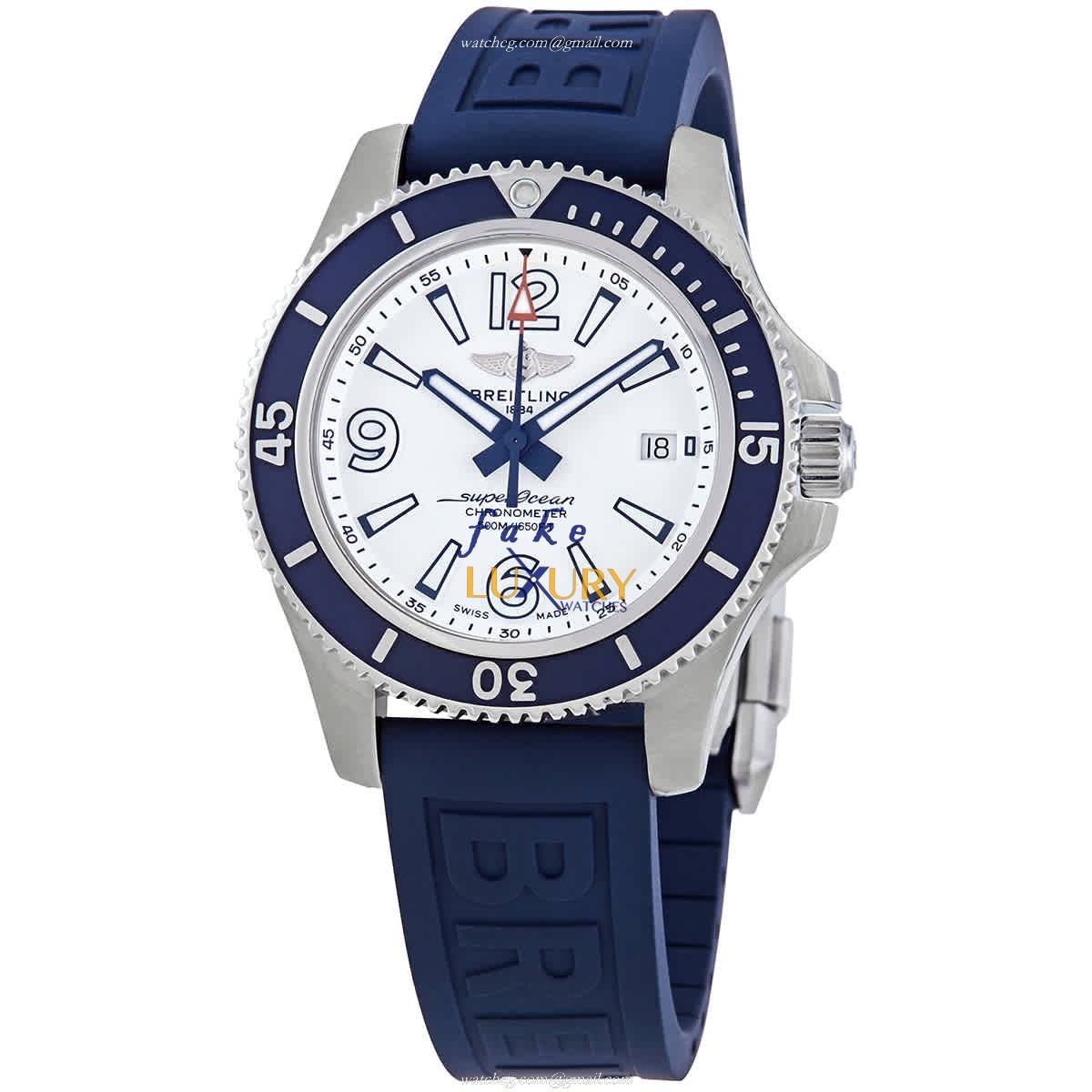 Breitling A17366D81A1S2 Superocean Replica Watch, White Dial, Steel Case, Blue Rubber Strap - Luxury Replica Watch