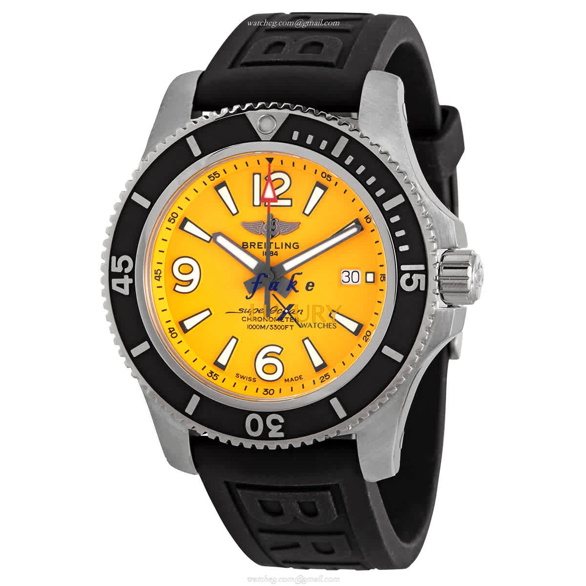 Breitling A17367021I1S1 Superocean 44 Replica Watch, Yellow Dial, Black Rubber Strap - Luxury Replica Watch