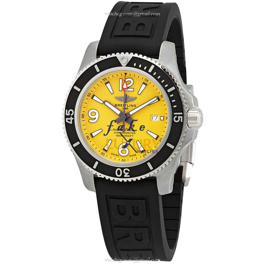 Breitling A17367021I1S2 Superocean Automatic Yellow Dial Stainless Steel Rubber Strap Replica Watch - Luxury Replica Watch