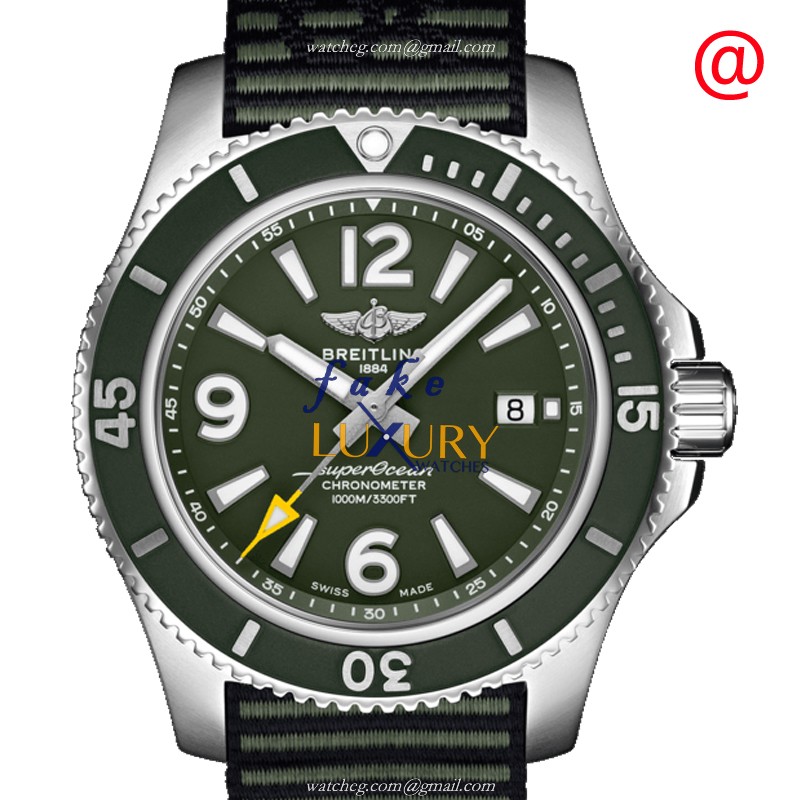 Breitling A17367A11L1W1 Superocean 44 Replica Watch, Green Dial, Fabric Strap - Luxury Replica Watch