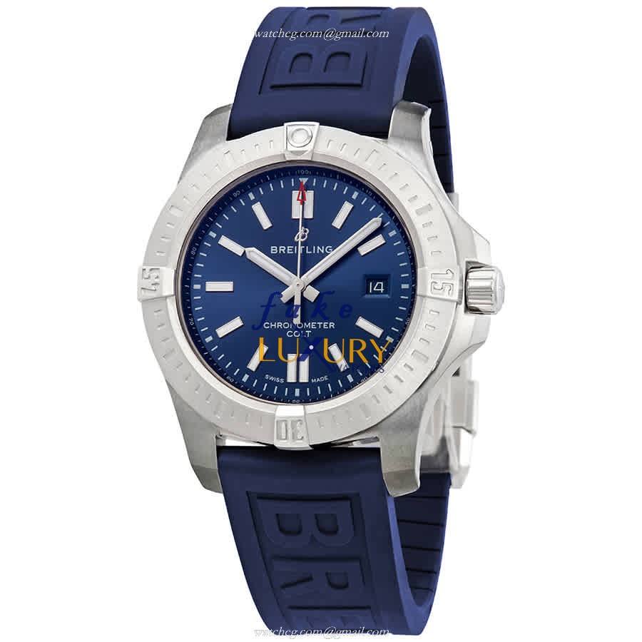 Breitling A17388101C1S1 Replica Watch with Blue Dial, Steel Case, Automatic Movement on Blue Rubber - Luxury Replica Watch