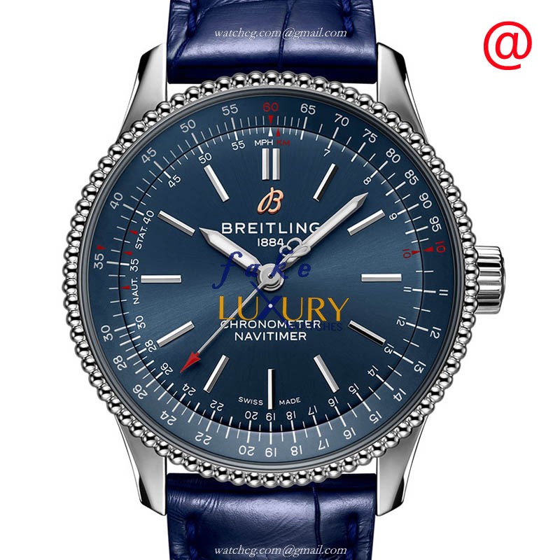 Breitling A17395161C1P1 Navitimer Replica Watch, Automatic, Blue Dial, Steel Case, Blue Alligator - Luxury Replica Watch
