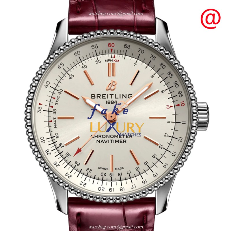 Breitling A17395F41G1P1 Navitimer 1 Automatic Silver Dial Red Alligator Replica Watch - Luxury Replica Watch