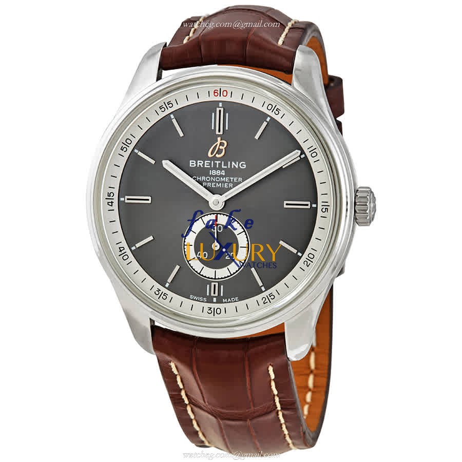 Breitling A37340351B1P2 Premier Automatic Dark Grey Dial Brown Alligator Strap Replica Watch - Luxury Replica Watch