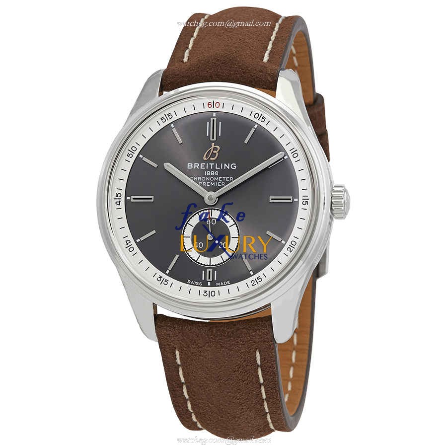 Breitling Premier A37340351B1X2 Automatic Gray Dial Brown Leather Replica Watch - Luxury Replica Watch