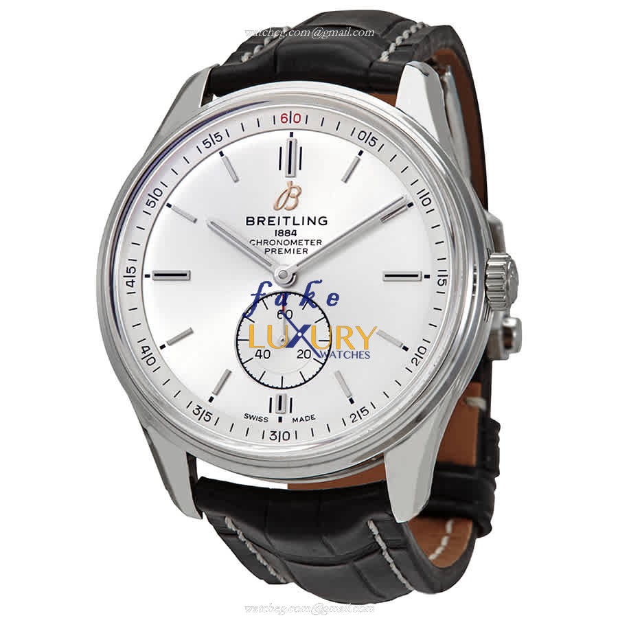 Breitling Premier A37340351G1P1 Automatic Replica Watch With Silver Dial, Black Alligator Strap - Luxury Replica Watch