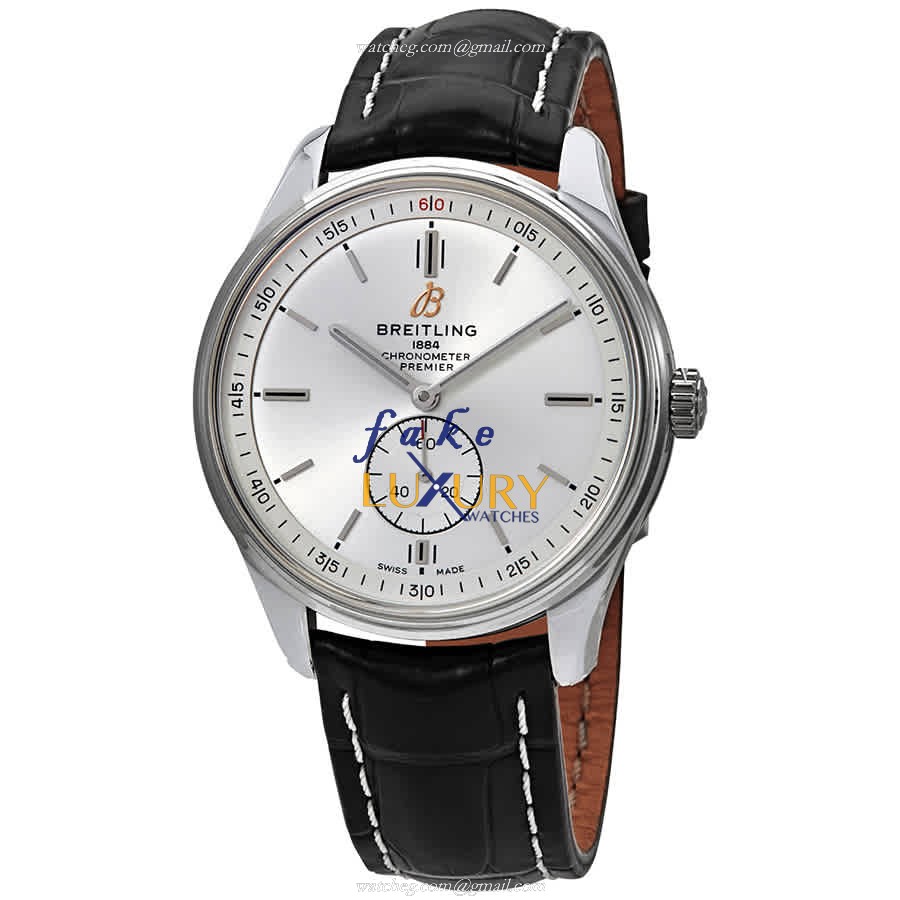 Breitling Premier A37340351G1P2 Replica Watch, Automatic, Silver Dial, Steel Case, Black Alligator - Luxury Replica Watch