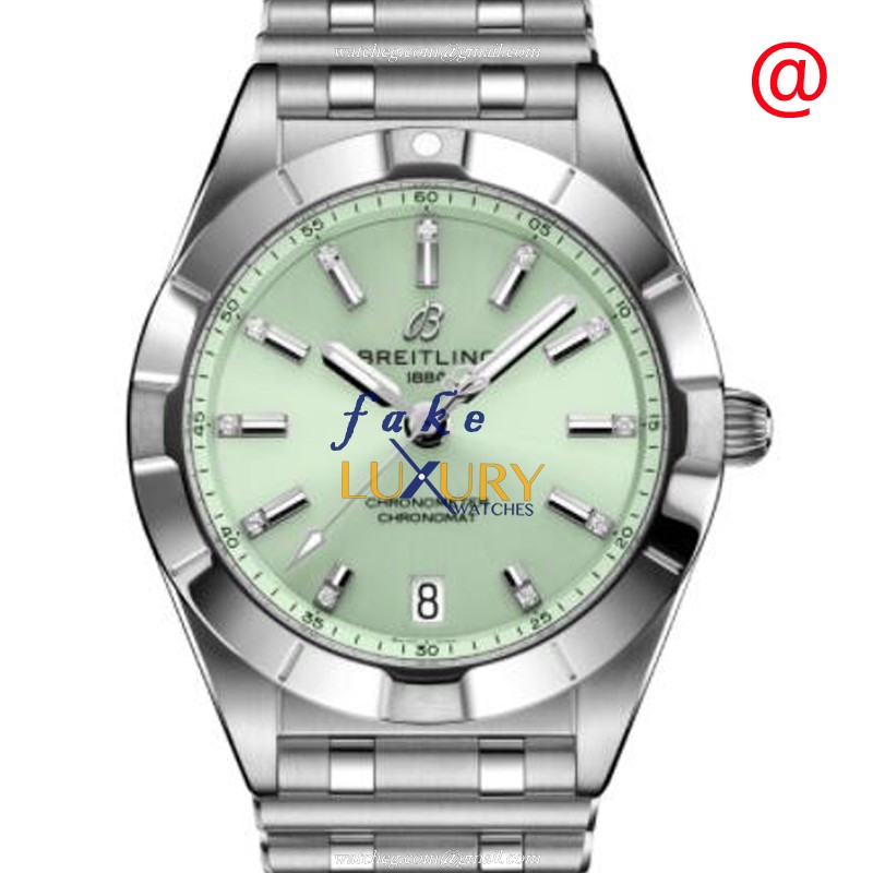A77310101L1A1 - Breitling Chronomat B01 Replica Watch - Quartz Silver Steel Green Dial - Luxury Replica Watch
