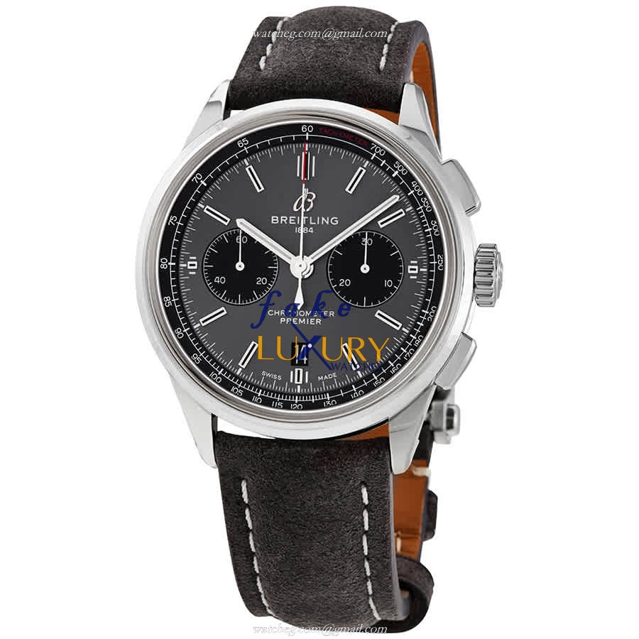 Breitling AB0118221B1X1 Premier Automatic Black Dial Leather Strap Replica Watch - Luxury Replica Watch