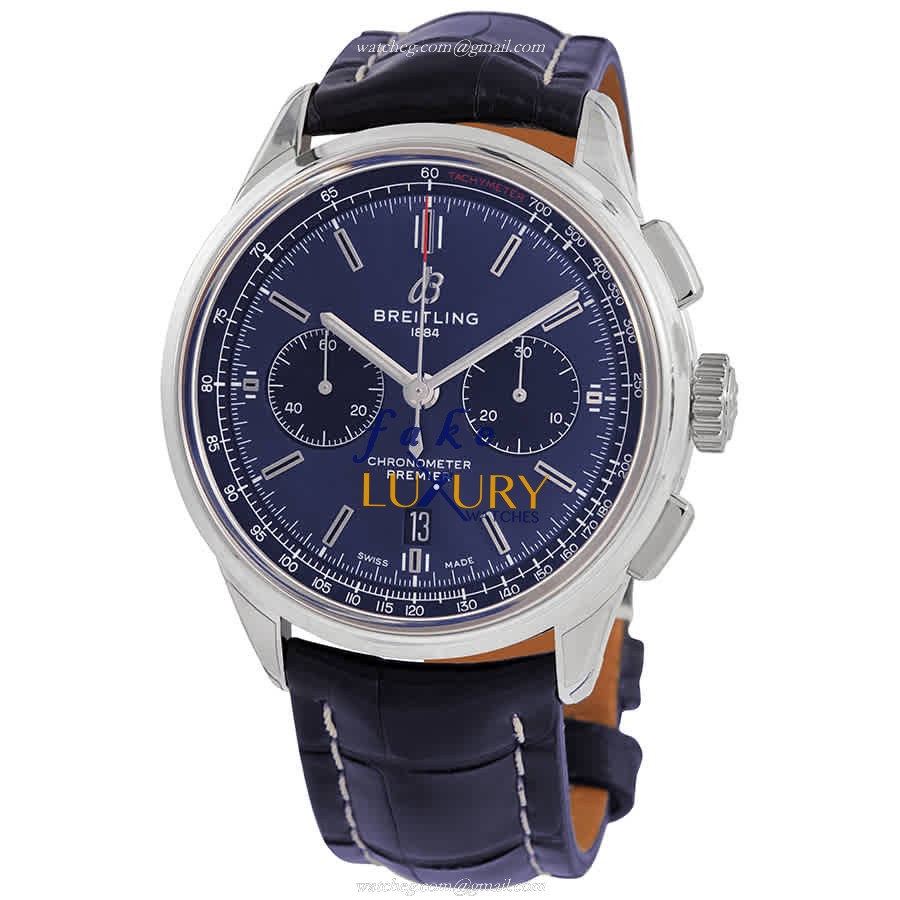 Breitling AB0118221C1P1 Premier Replica Watch, Blue Dial, Steel Case, Alligator Strap - Luxury Replica Watch
