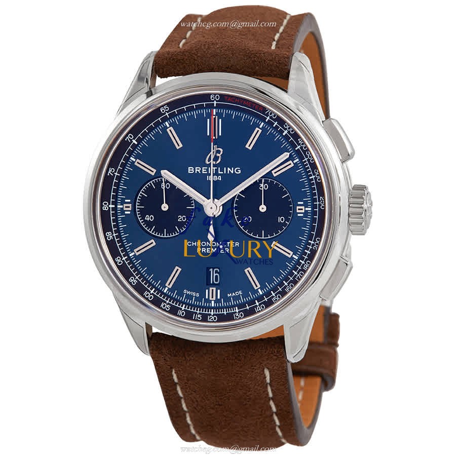 Breitling Premier AB0118221C1X1 Automatic Blue Dial Leather Strap Steel Replica Watch - Luxury Replica Watch