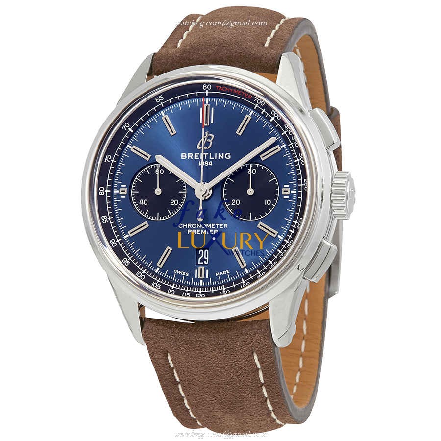 Breitling Premier AB0118221C1X2 - Replica Watch - Blue Dial - Automatic - Steel Case - Brown - Luxury Replica Watch