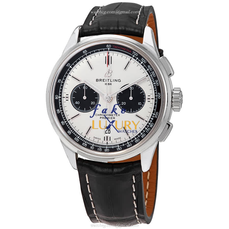 Breitling Premier AB0118221G1P2 Replica Watch, Automatic, Silver Dial, Steel Case, Alligator Strap - Luxury Replica Watch