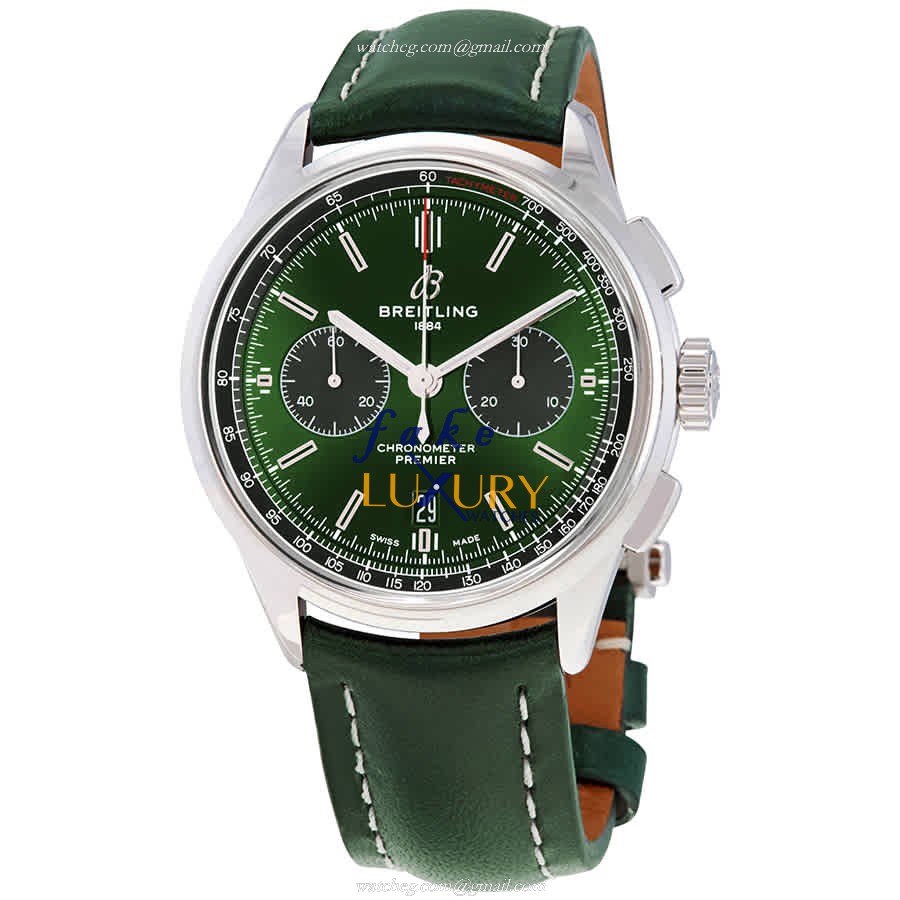 Breitling Premier Automatic Stainless Steel AB0118A11L1X1 Green Dial Leather Replica Watch - Luxury Replica Watch