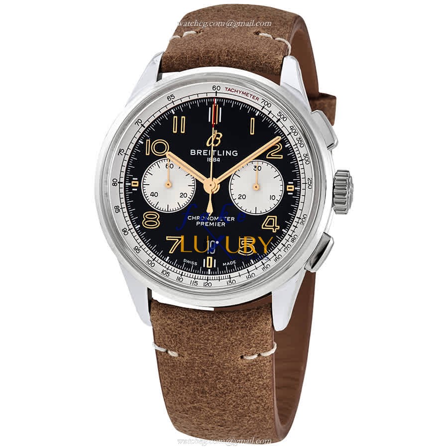 AB0118A21B1X2 - Breitling Premier Replica Watch Automatic Black Dial Brown Leather - Luxury Replica Watch