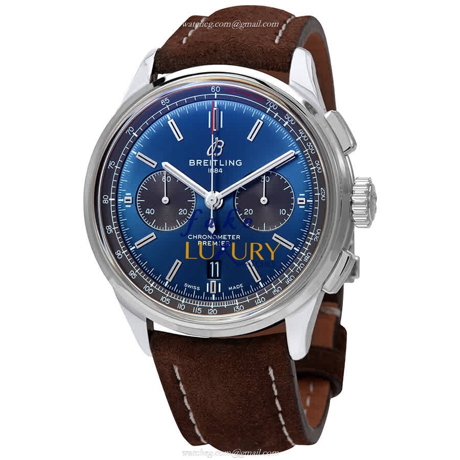 Breitling AB0118A61C1X1 Premier Replica Watch, Blue Dial, Brown Cowhide Strap, Automatic - Luxury Replica Watch