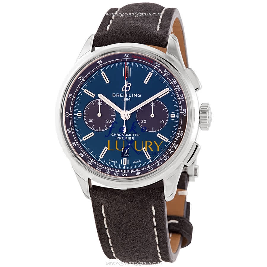 Breitling AB0118A61C1X2 Premier Automatic Blue Dial Stainless Steel Leather Replica Watch - Luxury Replica Watch