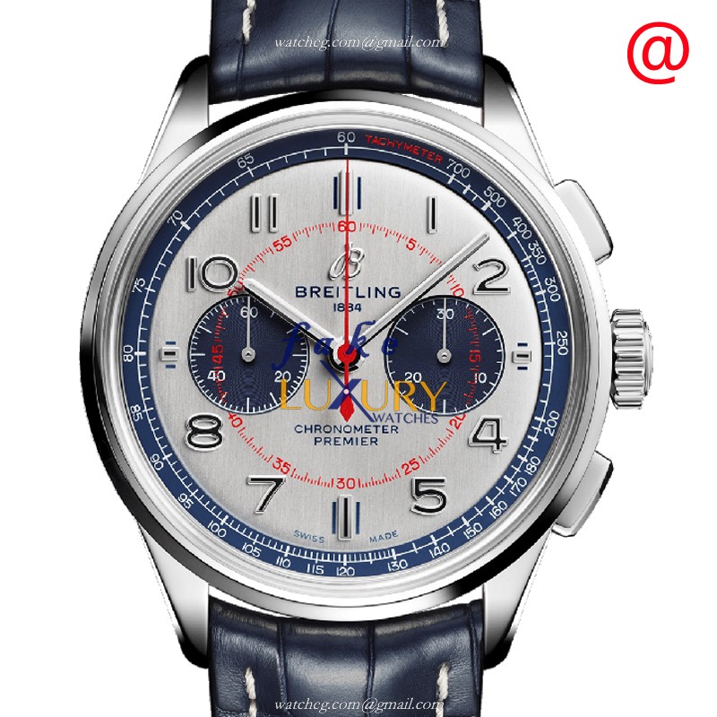 Breitling AB0118A71G1P2 Premier Replica Watch - Automatic - Steel Case - Silver Dial - Blue - Luxury Replica Watch