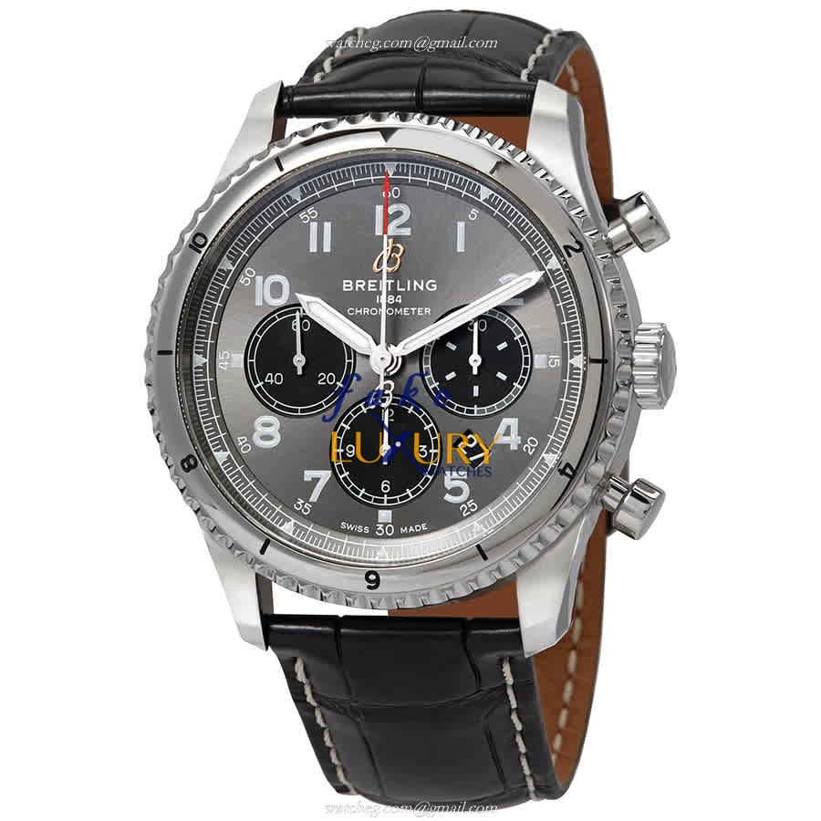 Breitling AVIATOR 8 AB0119131B1P1 Replica Watch, Gray Dial, Steel Case, Alligator Strap - Luxury Replica Watch
