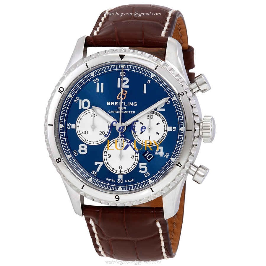 Breitling AVIATOR 8 Automatic Stainless Steel Blue Dial AB0119131C1P2 Brown Alligator Strap Replica - Luxury Replica Watch