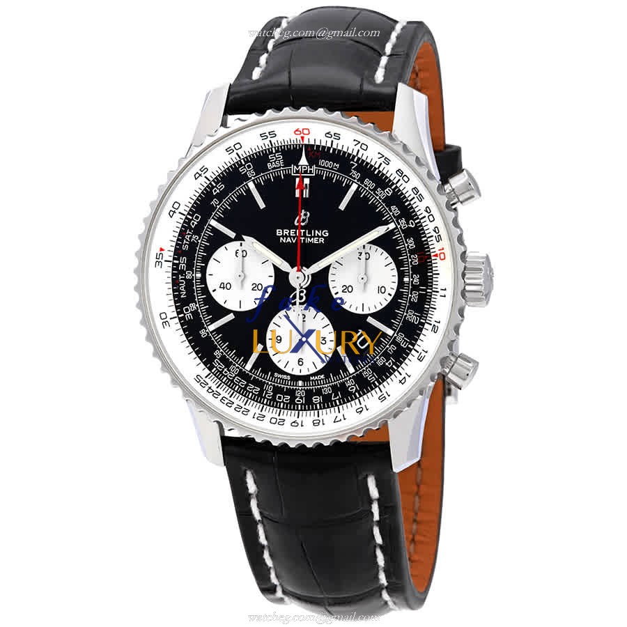 Breitling AB0121211B1P1 Navitimer 1 Replica Watch, Black Dial, Steel Case, Yellow Alligator Strap - Luxury Replica Watch