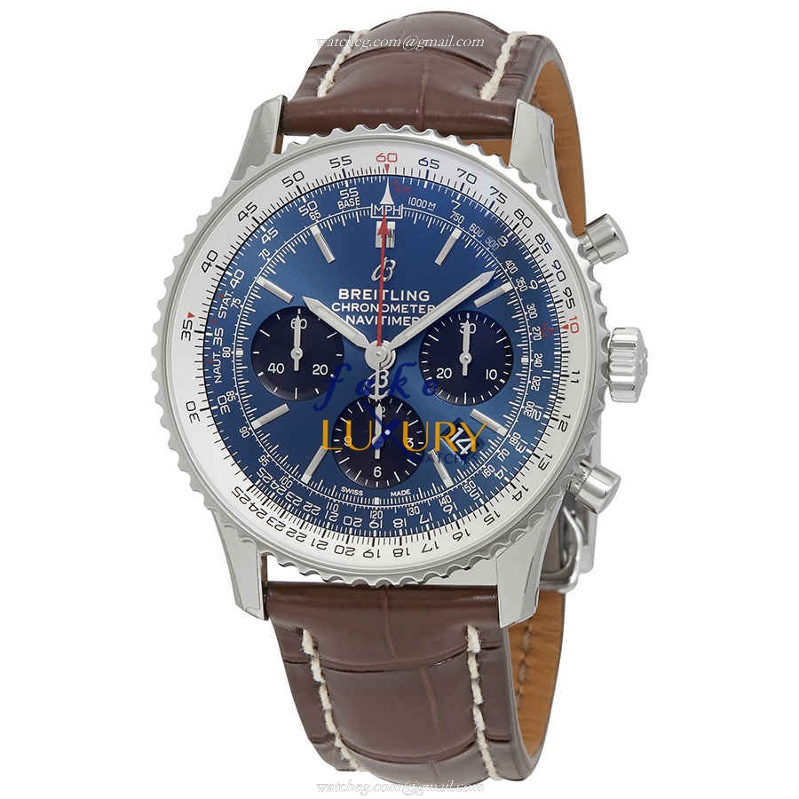 Breitling AB0121211C1P4 Replica Watch with Blue Dial on Brown Alligator Strap - Luxury Replica Watch
