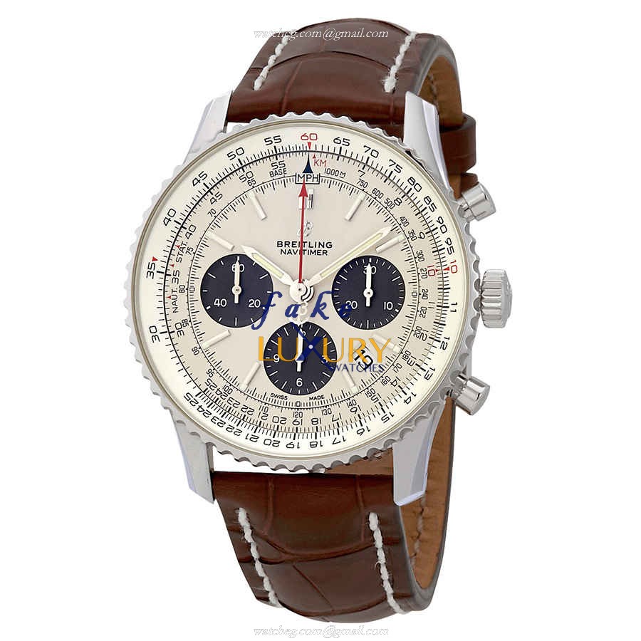 Breitling Navitimer 1 Automatic AB0121211G1P1 Silver Dial Brown Alligator Strap Replica Watch - Luxury Replica Watch
