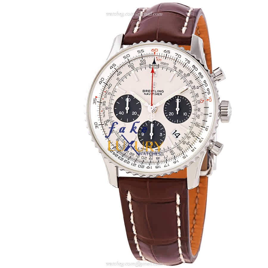 AB0121211G1P2 - Breitling Navitimer 1 Replica Watch - Automatic - Silver Dial - Brown Alligator - Luxury Replica Watch