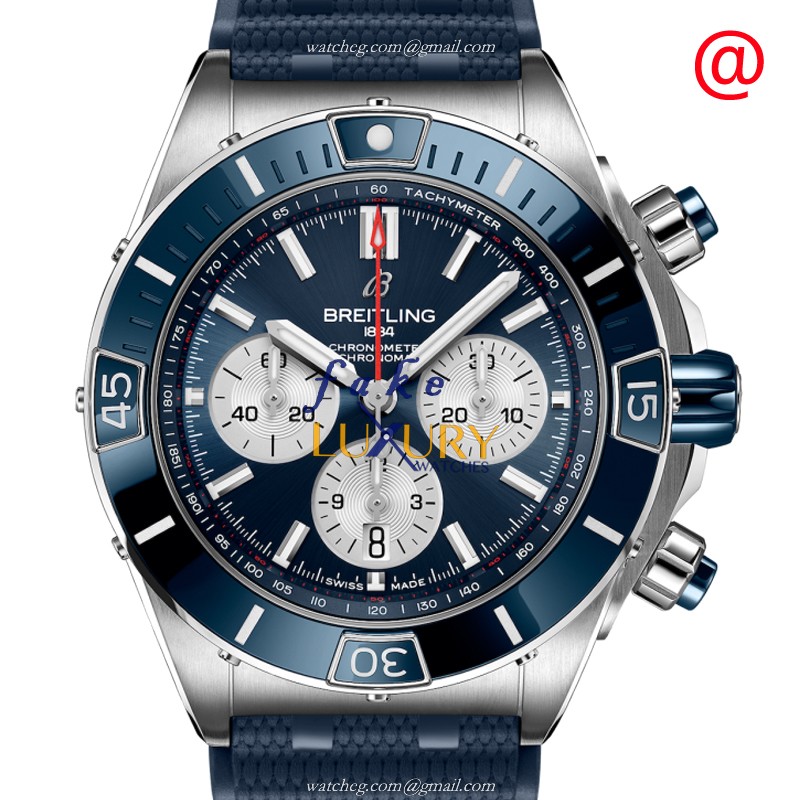 Breitling Chronomat B01 Automatic Replica Watch, AB0136161C1S1, Blue Dial on Green Rubber Strap - Luxury Replica Watch