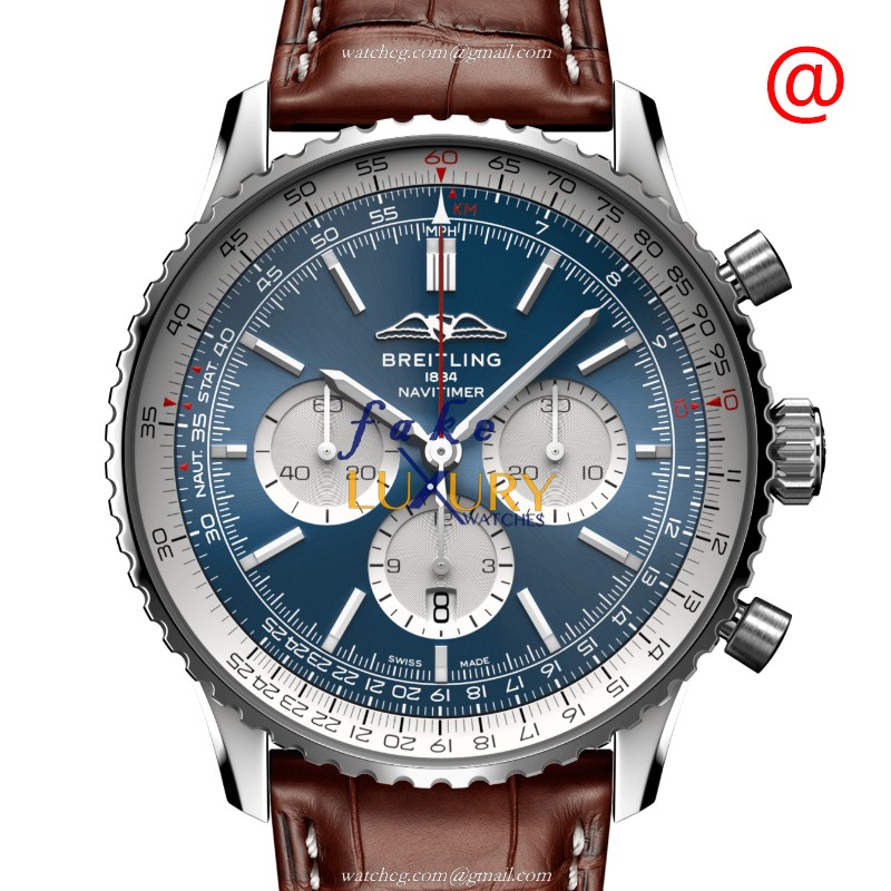 AB0137211C1P1 - Breitling Navitimer Automatic Replica Watch - Blue Dial Brown Alligator - Luxury Replica Watch