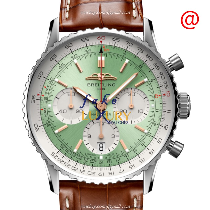 Breitling Navitimer AB0139211L1P1 Replica Watch, Green Dial, Brown Alligator Strap, Automatic - Luxury Replica Watch