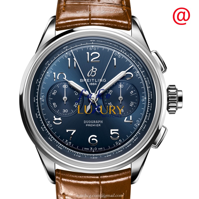 Breitling Premier Heritage AB1510171C1P1 Replica Watch With Blue Dial, Brown Alligator Strap - Luxury Replica Watch