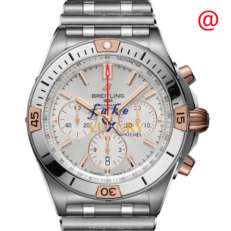 Breitling Chronomat B01 IB0134101G1A1 Replica Watch, Automatic, Silver Dial, 18kt Rose Gold & Steel - Luxury Replica Watch